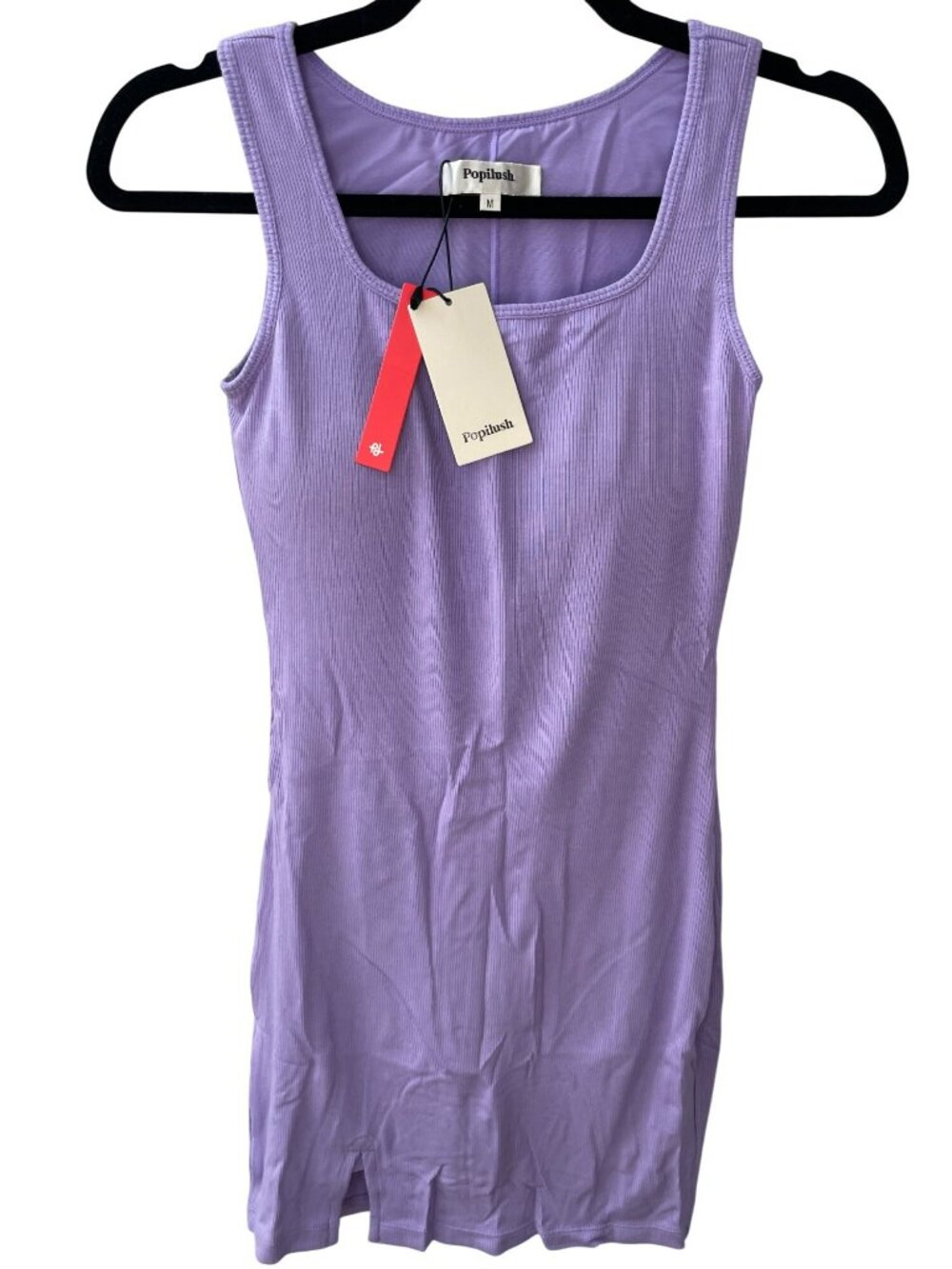 Popilush Built-In Bra Shapewear Lilac Ribbed Mini Dress Built-in-Shorts Sz M NWT